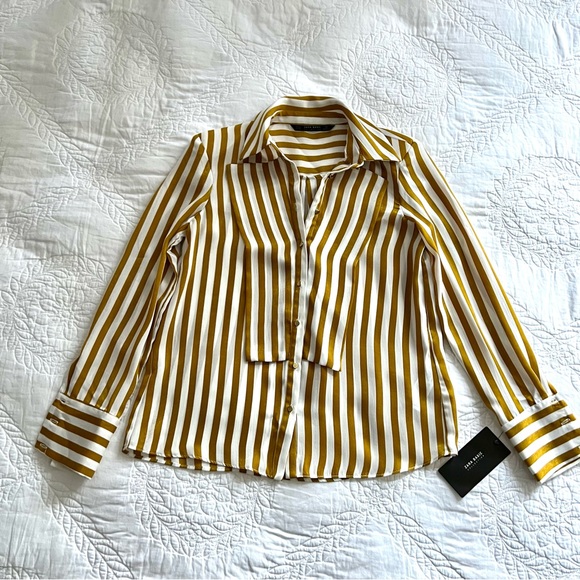 NWT ZARA BASIK  LAPEL COLAR WITH FRILL & CUFFEED SLEEVES BLOUSE TOP - Picture 5 of 10